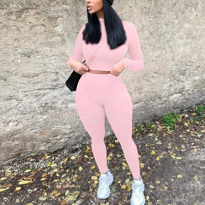 Winter Fall Lounge Wear Tracksuit Crop Top Legging Sexy Outfits Two Piece Long Sleeve Sets For Women - Image 5